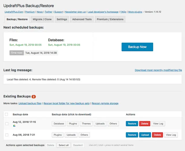 UpdraftPlus screenshot from its WordPress.org listing