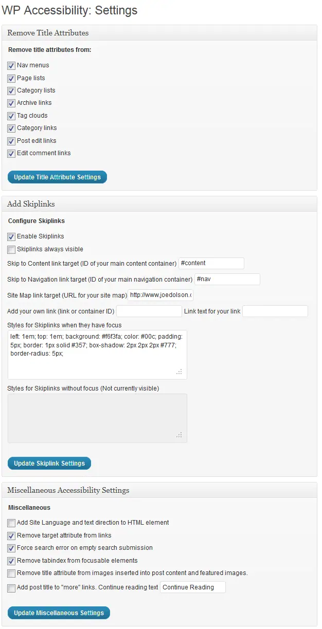 WP Accessibility screenshot from its WordPress.org listing