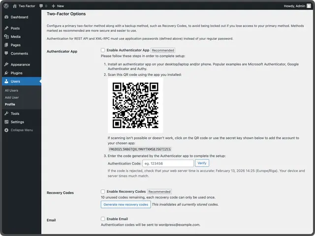 Two Factor screenshot from its WordPress.org listing
