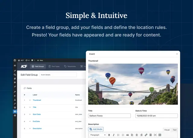 Advanced Custom Fields screenshot from its WordPress.org listing